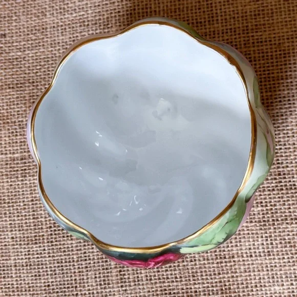 Vintage Hand Painted Floral Pedestal Bowl Candy Dish Planter Gold Trim Elegant - Picture 6 of 8